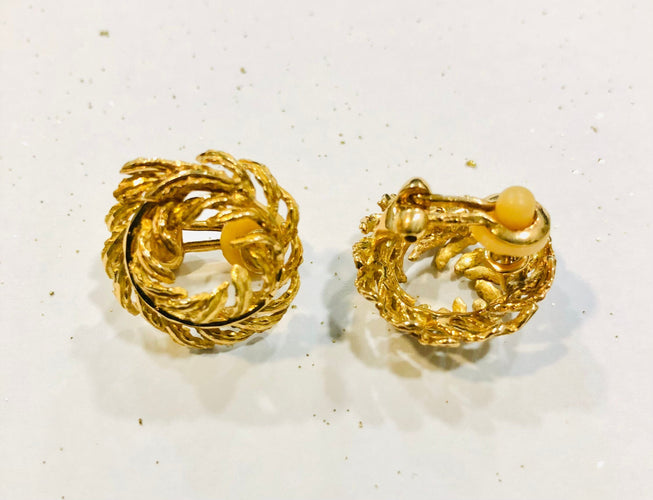 Boucles d'oreilles Boucles d'oreilles vintage couronne feuillage or jaune 58 Facettes