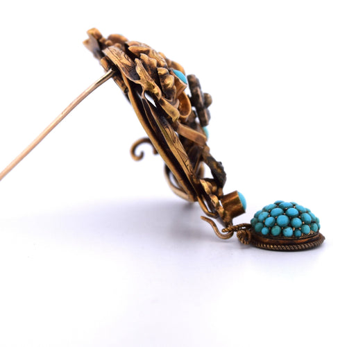 Broche Broche victorienne en or jaune avec turquoise et diamants 58 Facettes