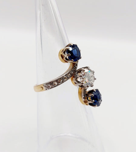 Bague 49 Bague marquise antique or 18k diamant 0,70 carats et saphirs (circa 1900) 58 Facettes A06104