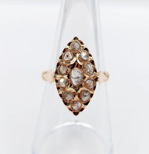 Bague 56 Bague marquise ancienne or rose, diamants taille rose 58 Facettes A05645