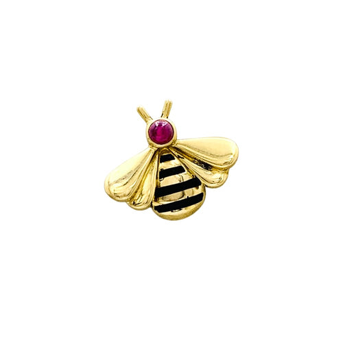 Anstecknadeln Cartier, „Biene“, Gelbgold, Emaille und Rubine. 