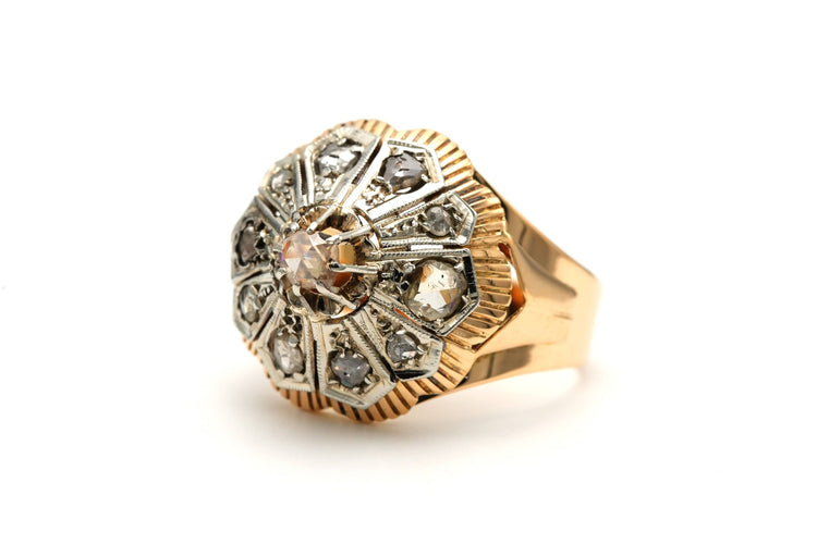 Pierścionek Art Deco z żółtego i białego złota, diamenty 