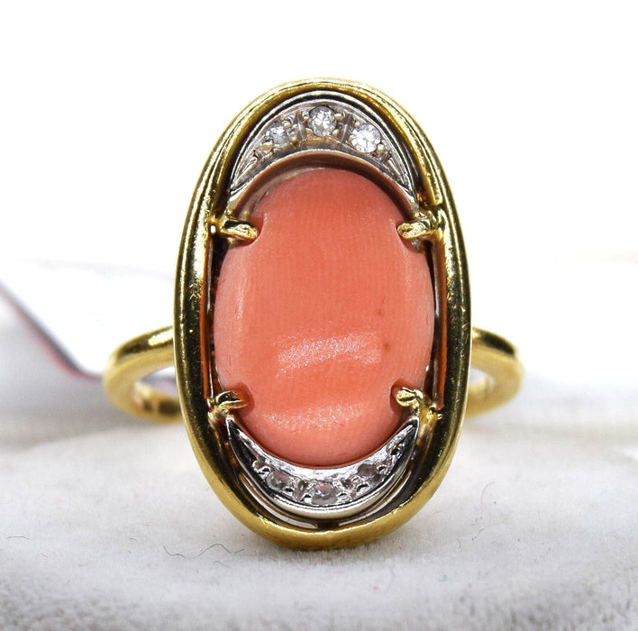 Bague 53 Bagues années 1970 en or jaune corail et diamants 58 Facettes