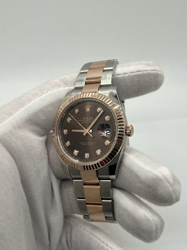 Montre Rolex Datejust 41 ou rose chocolat et diamants 58 Facettes
