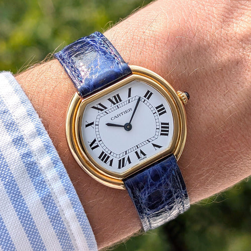 Montre Cartier Ellipse Paris Dial 78091 Large Model GM LM circa 1973 18k Yellow Gold 58 Facettes