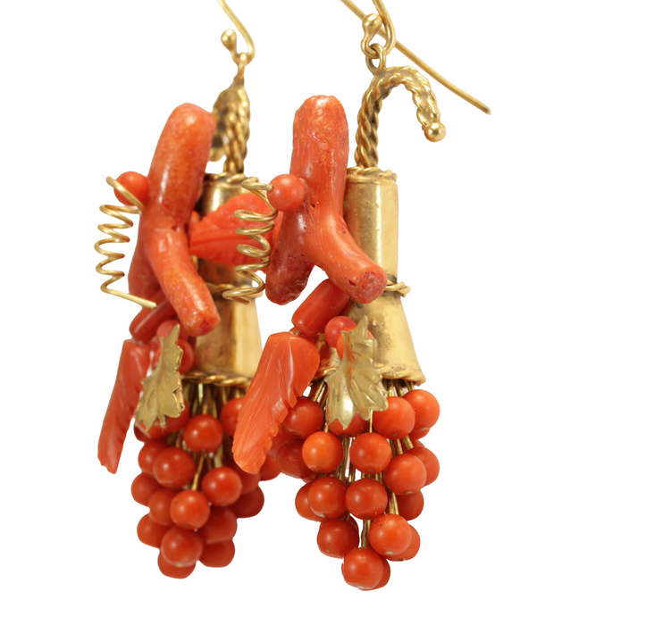 Pendientes de oro coral antiguo