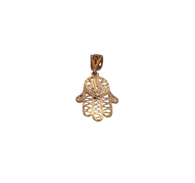 Gold and red stone Fatima hand pendant