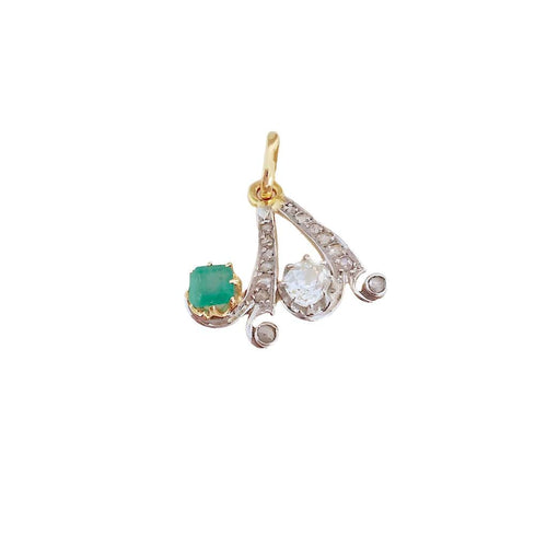 Pendentif Belle Époque émeraude et diamants sur or jaune et platine 58 Facettes 1746