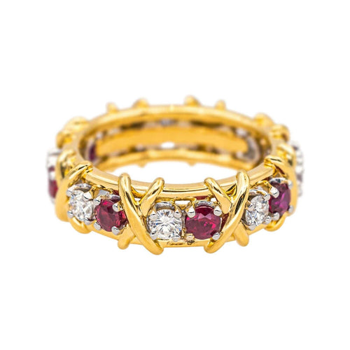 Bague 51 Tiffany&Co Bague Sixteen Stone Or jaune, Platine Rubis, Diamant 58 Facettes 4564997CN