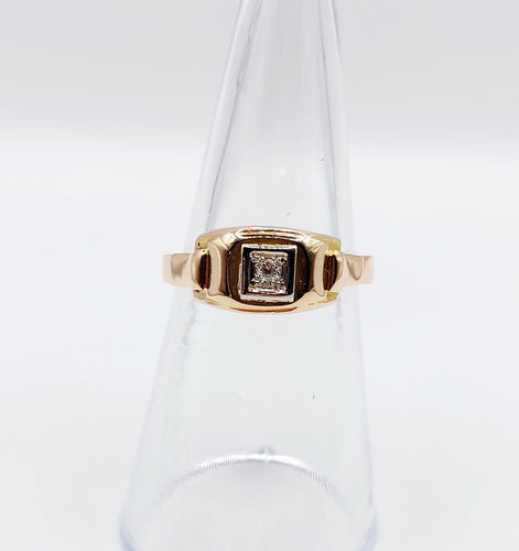 Bague 53.5 Bague Tank Art Déco or rose, petit diamant et monture géométrique (circa 1950) 58 Facettes A05167