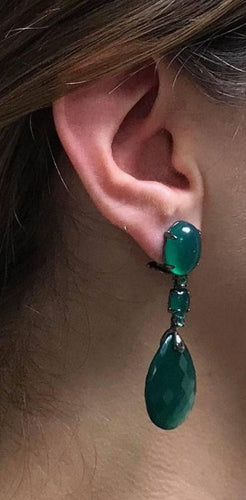 Boucles d'oreilles Boucles D'oreilles Chandelier Or Noir, Agate Verte Et Émeraude 58 Facettes