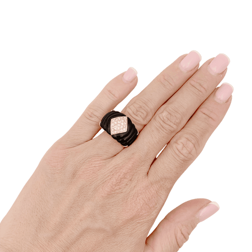 Bague 53 Bague bandeau en or jaune, diamants et onyx. 58 Facettes 34717