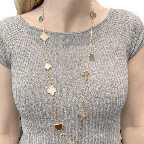 Collier Collier-Sautoir Van Cleef & Arpels, "Lucky Alhambra", or jaune, cornaline, malachite, oeil de tigre, nacre. 58 Facettes 34547