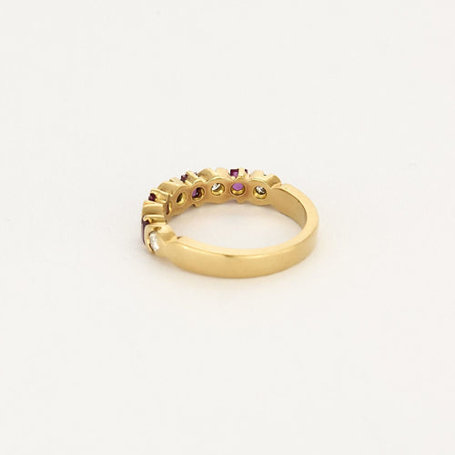 Bague 49.5 Demi-alliance en or jaune 18K diamants & rubis 58 Facettes ASN0390