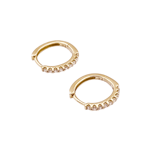 Boucles d'oreilles Paire de petites créoles en or jaune, diamants. 58 Facettes 34288