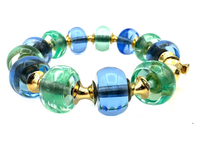 Bracelet MARINA B. Collection "Milano pneus", bracelet or jaune et perles de verre 58 Facettes