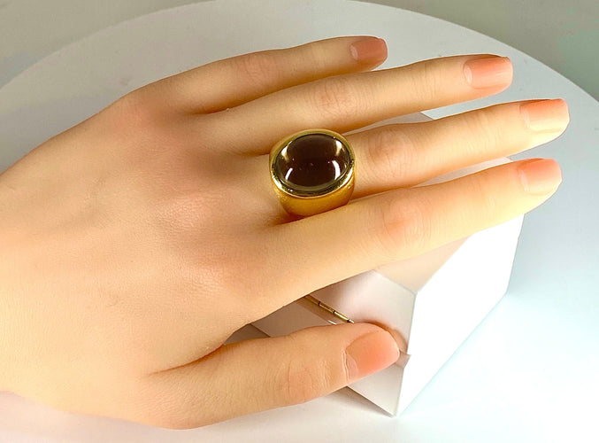 Bague 51 Bague en or jaune topaze cabochon 58 Facettes AB340