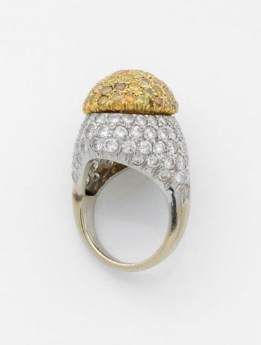 Bague 51 Bague bombée en or gris pavée diamants cognac 58 Facettes