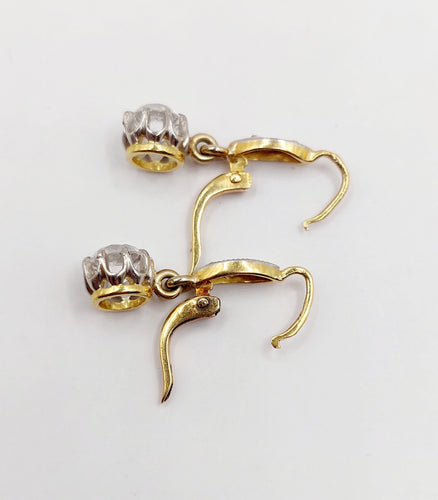 Boucles d'oreilles Dormeuses or jaune, spinelles blanc synthétiques et diamants taille rose (circa 1920) 58 Facettes A06245