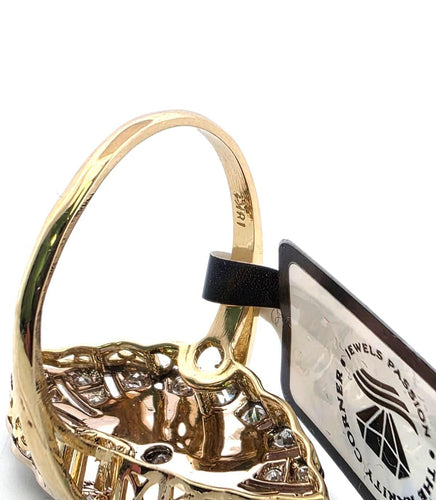 Bague 54 Bague en or jaune avec diamant central, diamants d'accompagnement et émail 58 Facettes