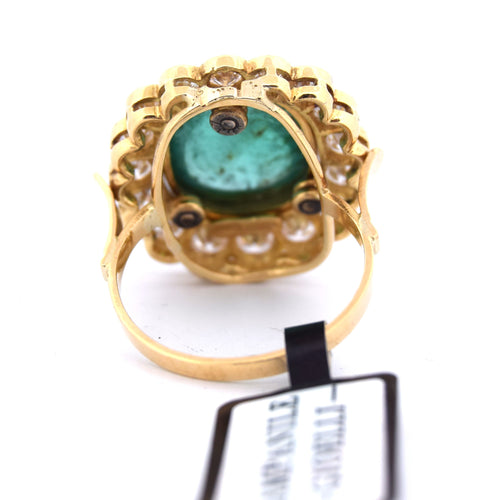 ANELLO DECO' IN GIALLO 18 KT - SMERALDO NATURALE E DIAMANTI