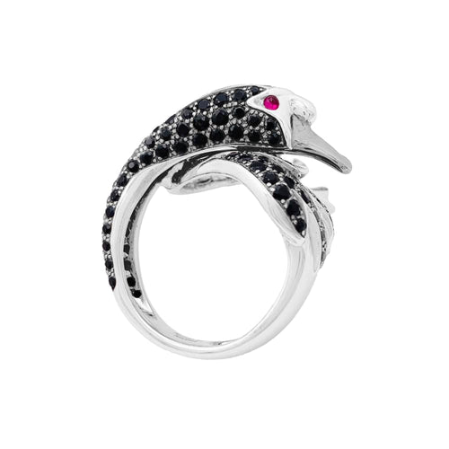 Bague 51 Bague Boucheron, "Animaux de Collection : "Cypris, le Cygne", or blanc, saphirs, diamants, rubis. 58 Facettes 34866