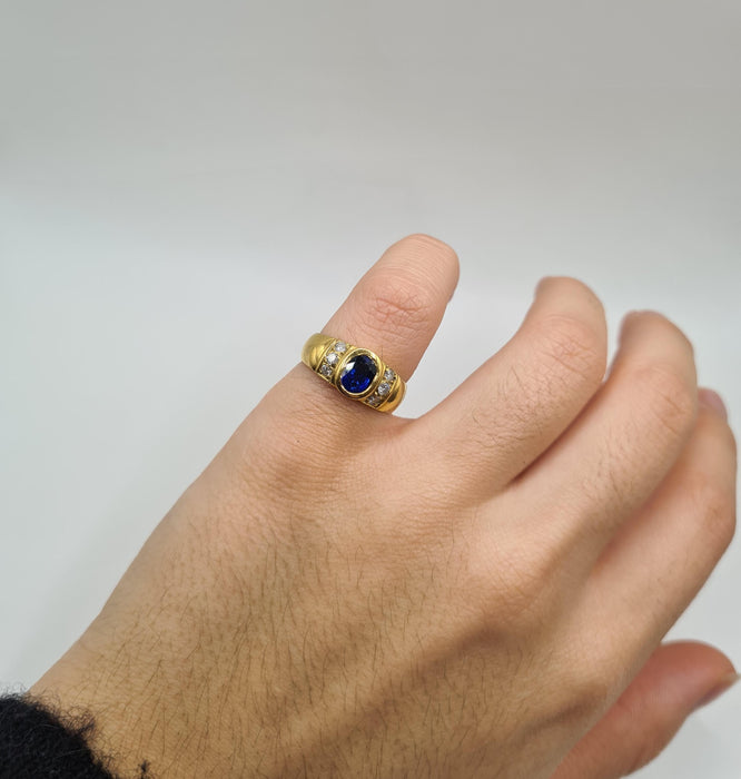 Bague 49 Bague or jaune saphir et diamants 58 Facettes