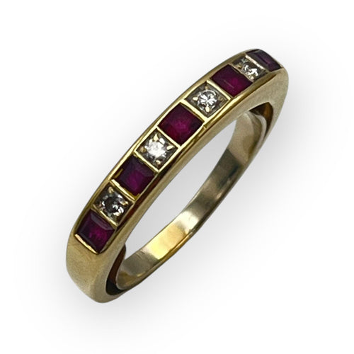 Bague Bague Art déco en or jaune 750/1000 et diamants rubis 58 Facettes 149065527