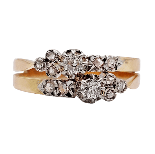Bague 58.5 Bague toi et moi antique en or rose 18k et diamants taille ancienne 58 Facettes A06482