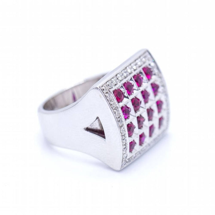 Bague 54 Bague en or blanc avec diamants et rubis 58 Facettes N102917EJ