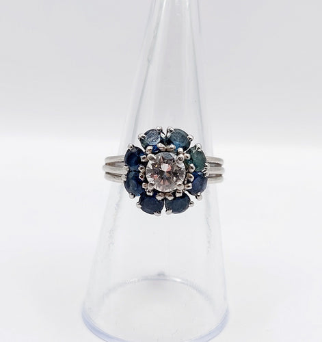 Bague 52 Bague marguerite Art déco en platine et diamant 0,65 ct, saphirs 58 Facettes A06577