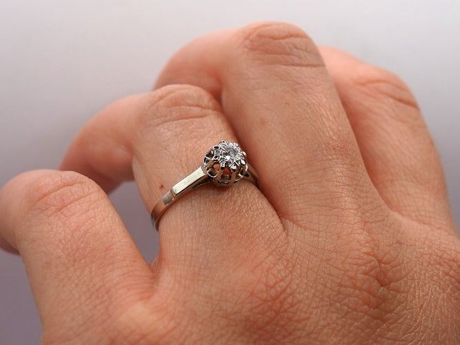 Bague 55.5 Solitaire or blanc 58 Facettes 1853