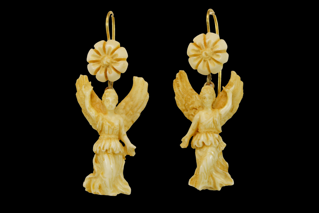 Antique ivory carved gold earrings