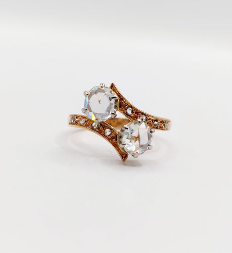 Bague 51 Bague toi et moi antique en or rose 18k et diamants taille roses 58 Facettes A06333