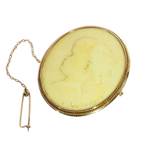 Broche Broche camée portrait en ivoire signée A. v. Dongen en or, vers 1900 58 Facettes 25321-0183