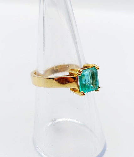 Bague 52.5 Bague solitaire Art déco en or 18k et émeraude 1,20 carat vintage 58 Facettes A06510