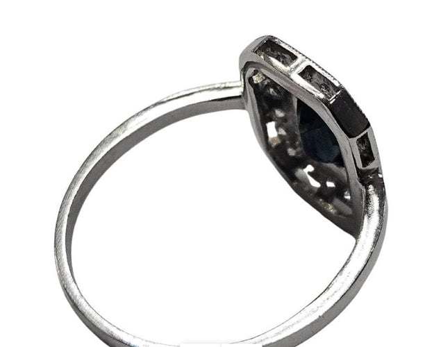 Bague 56.5 Bague Art Déco en platine avec saphir vert naturel et diamants 58 Facettes Q391B