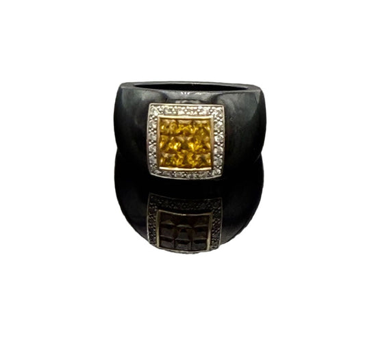 Bague 54 GUY LAROCHE - Bague en céramique noire avec citrine et diamant 58 Facettes