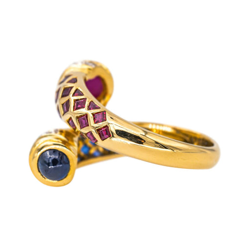 Bague 53 Bague  Toi et moi  Or jaune Saphir, Rubis, Diamant 58 Facettes 4442222RV