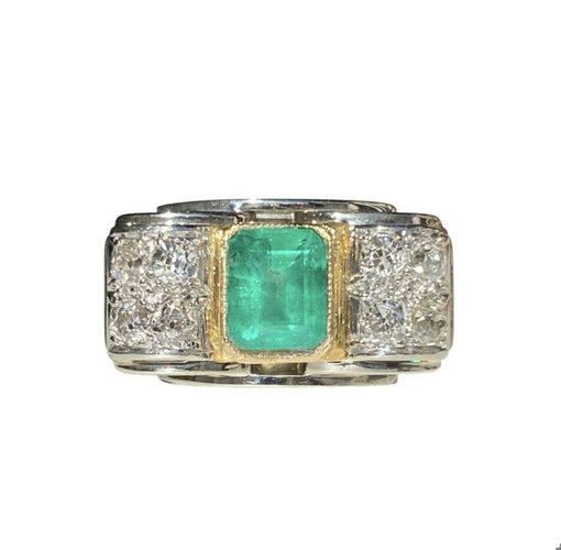 Bague 59 Bague Tank en or blanc et jaune, émeraude et diamants 58 Facettes