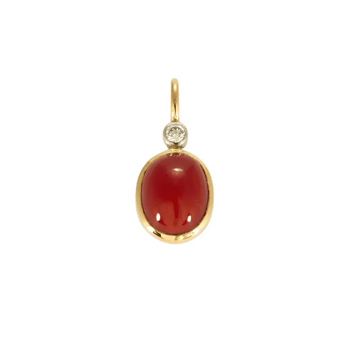Pendentif Pendentif or jaune, cabochon de corail et diamant 58 Facettes