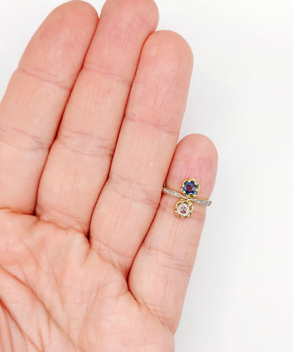Bague 44 Bague Toi et Moi or, diamant et saphir épaulés (circa 1910) 58 Facettes A05407