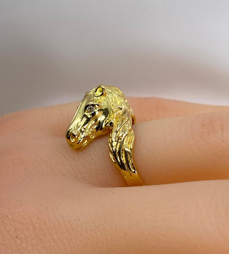 Bague 51 Bague en or jaune, tête de cheval et diamants 58 Facettes AB643