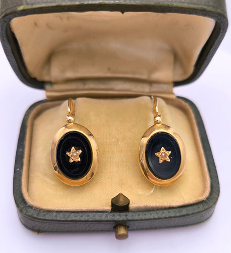 Boucles d'oreilles Boucles d'oreilles Napoléon III or, onyx et perle 58 Facettes