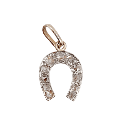 Antički privezak potkovica od 18k zlata sa brilijantima u rozeta brušenju (oko 1900) 