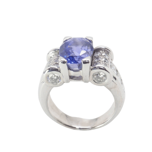 Bague 50 Bague saphir color change et diamants en or blanc 18 carats 58 Facettes 4483