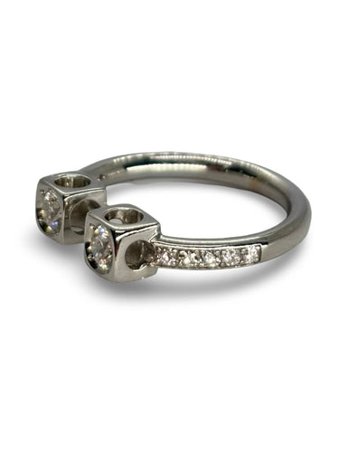 Bague 53 Bague Dinh Van 2 cubes XL or blanc et diamants 0,43 ct 58 Facettes 1183