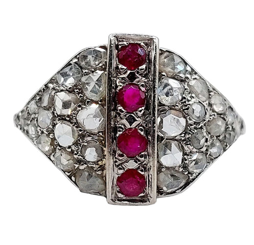 Bague 61 Bague dôme Art Déco or blanc, rubis et diamants taille rose (circa 1910) 58 Facettes A05805