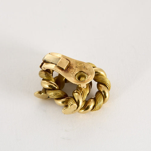 HERMES- GEORGES LENFANT- Sjældent par flettede øreringe i gult guld. 