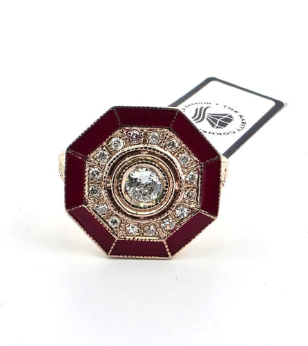 Bague 55 Bague en or jaune 18 carats avec diamant central, diamants d'accompagnement et émail 58 Facettes